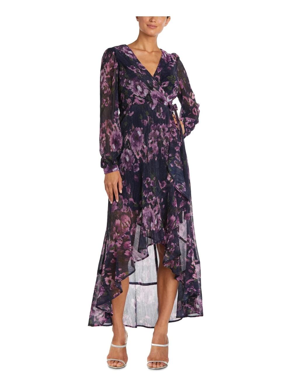 NW Nightway Floral Dress Women's Size 6 Blue Purple High Low Wedding Guest Event
